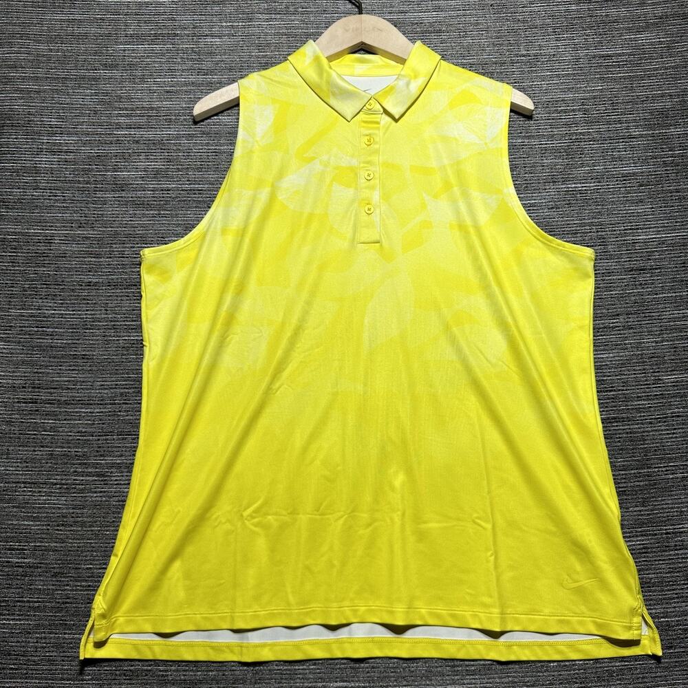 Nike Polo Women's XL Yellow Floral Sleeveless Golf Standard Dri-Fit Stretch
